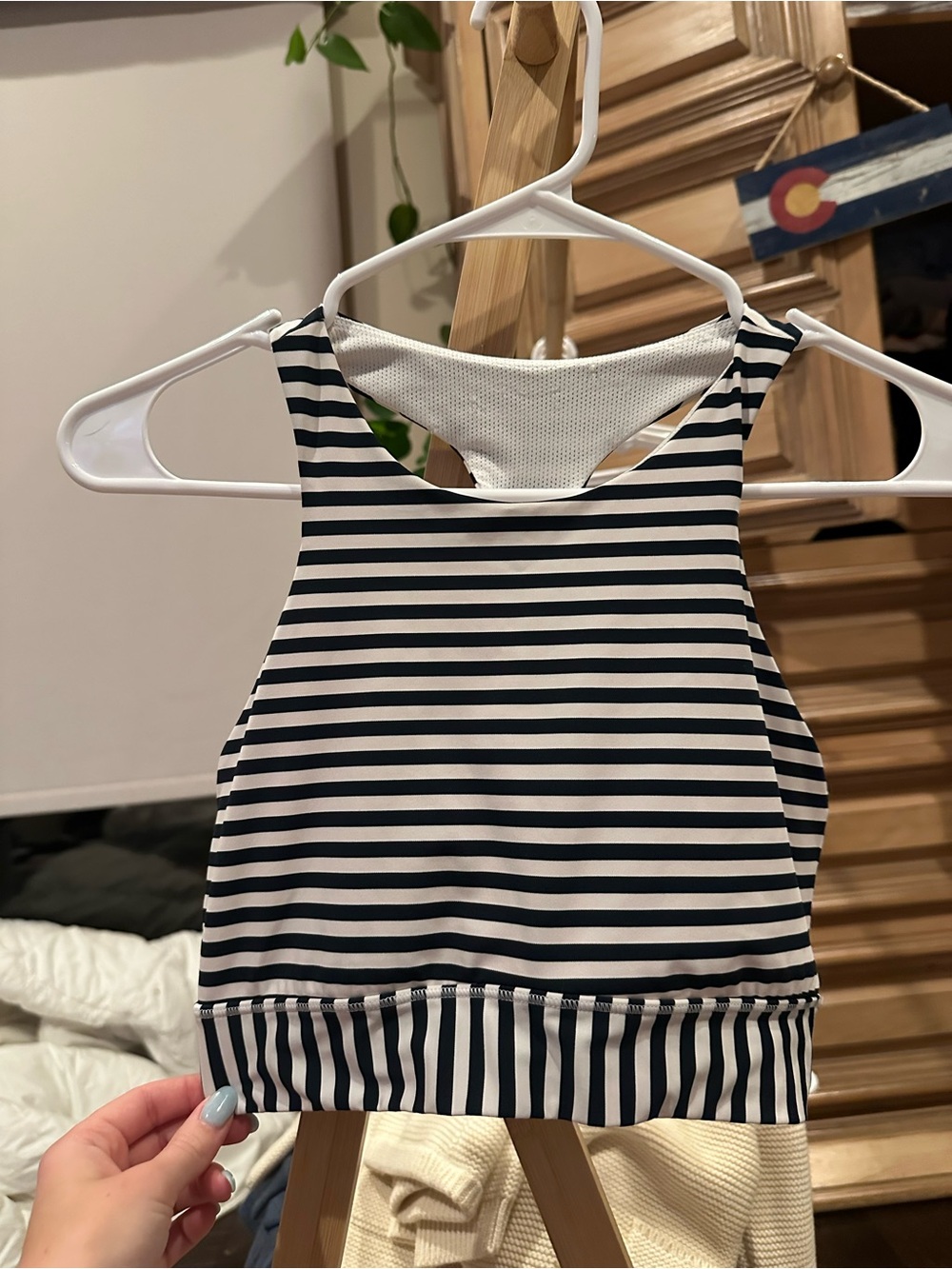 Athleta Black and White Striped Sports Bra
